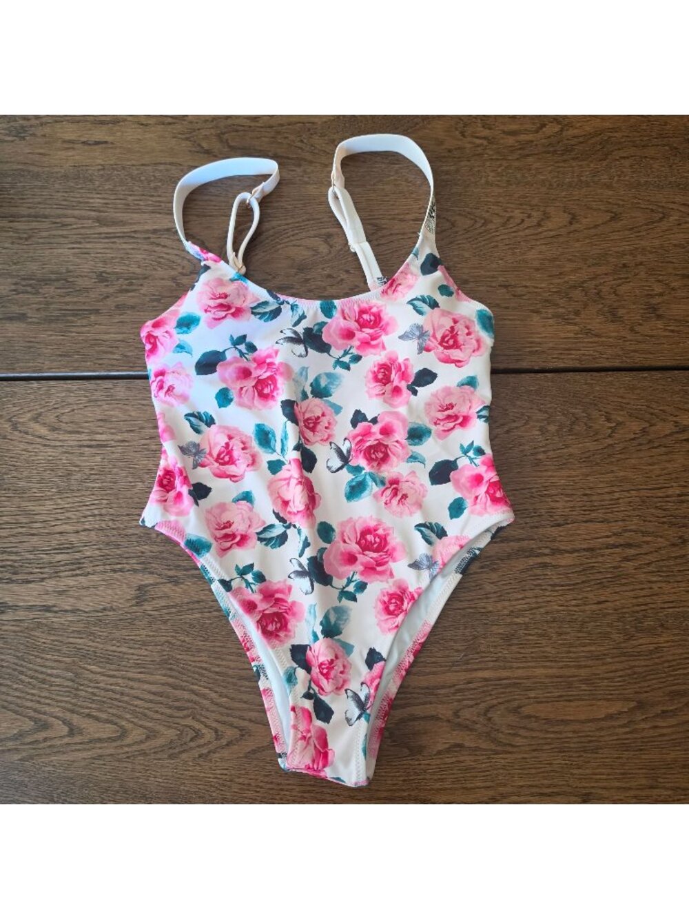 Victoria's Secret Pink Floral One Piece Swimsuit Logo Strap Bathing Suit. Sz XS